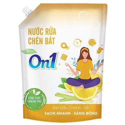[MỚI] Túi Nước Rửa Chén On1 3.2KG Hương Kiwi Aloevera/Chanh Sả/Quế Cam Làm Sạch Bóng Vết Dầu Mỡ