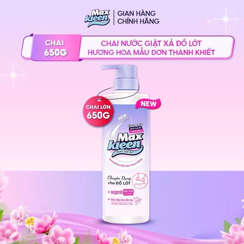 Nước Giặt Đồ Lót MaxKleen Hương Hoa Mẫu Đơn Chai 650G
