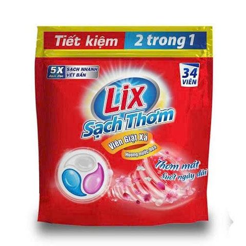 Viên giặt xả Lix sạch thơm hương nước hoa 510g – 34 viên