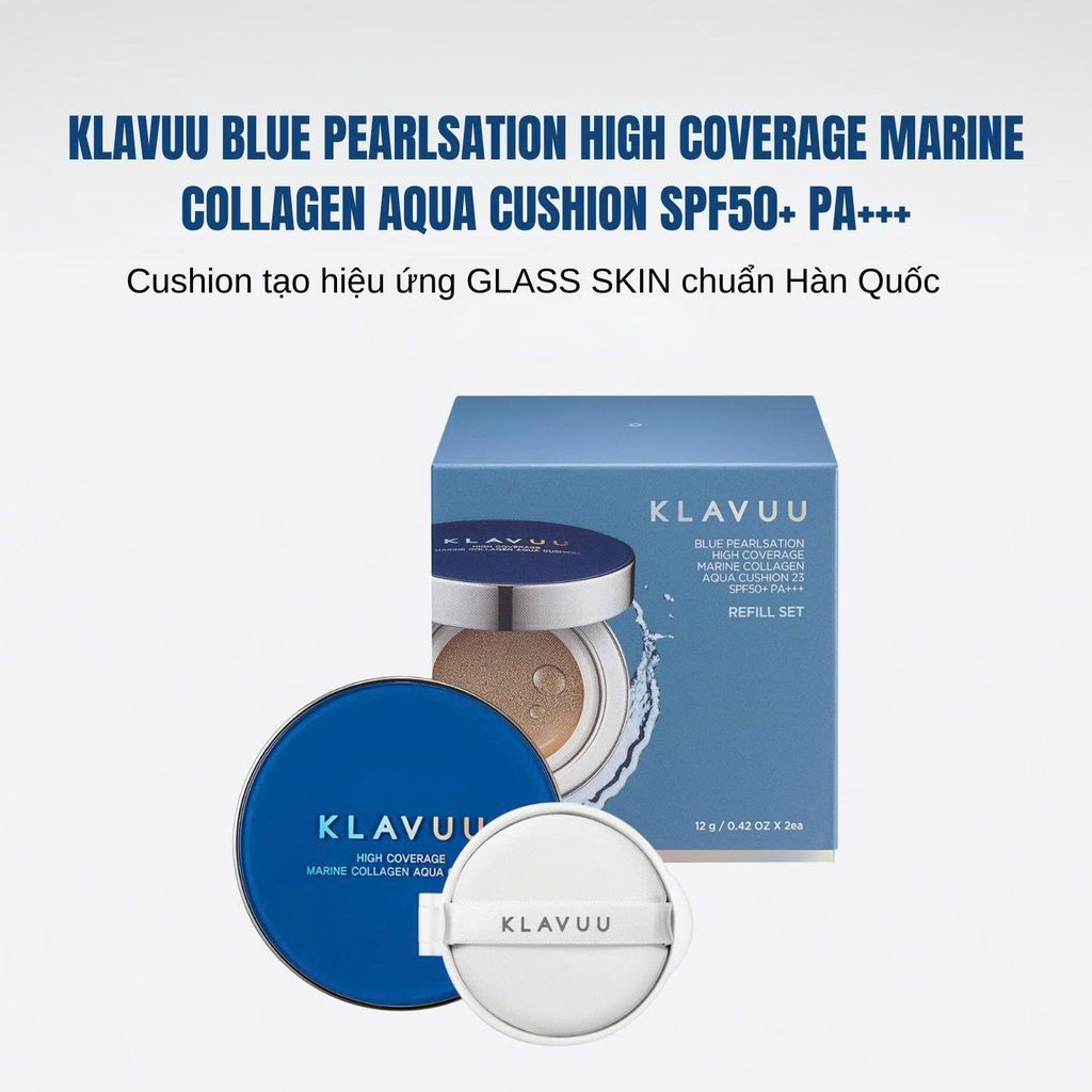 Set Phấn Nước Dưỡng Ẩm Klavuu Blue Pearlsation High Coverage Marine Collagen Aqua Cushion SPF50 PA+++(Tặng kèm lõi)
