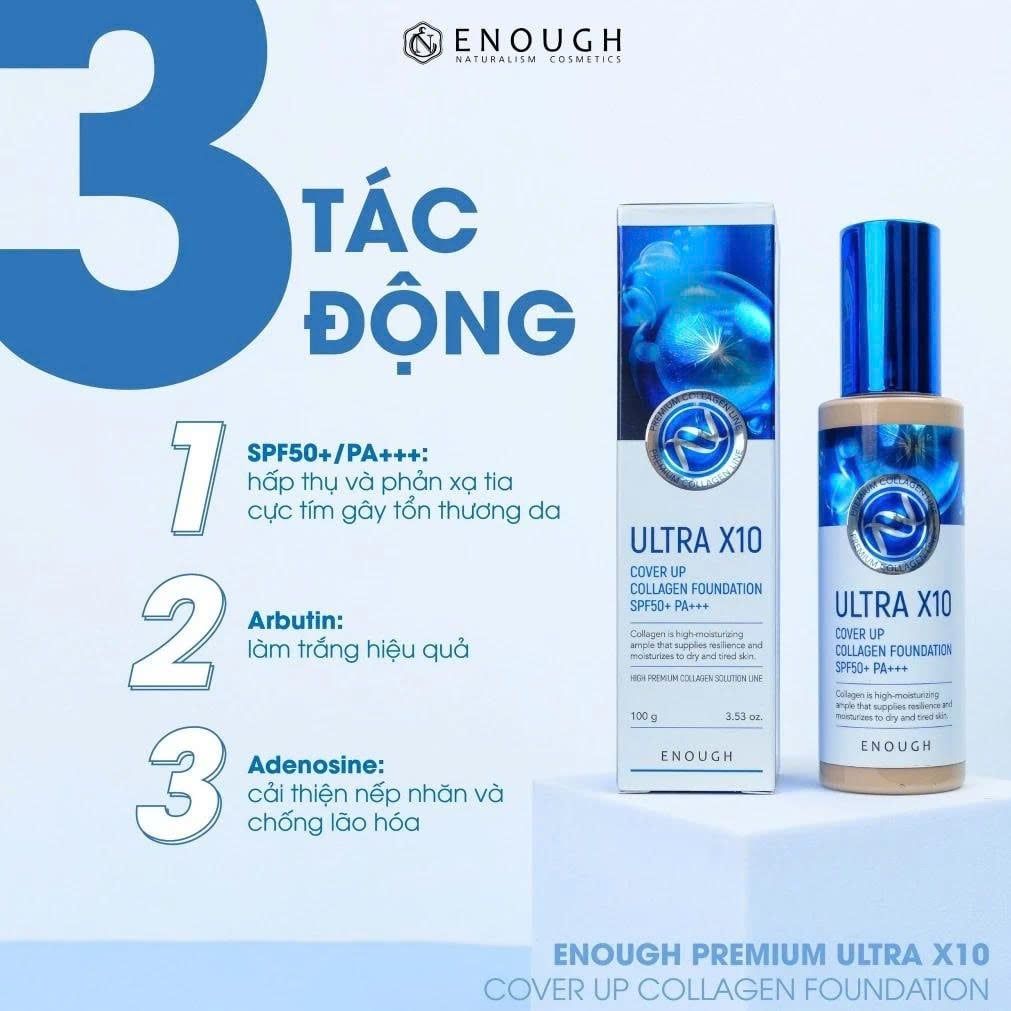 (Phiên bản nâng cấp) Kem Nền Che Phủ Cao ENOUGH Ultra X10 Cover Up Collagen Foundation SPF50+ PA+++ No.21