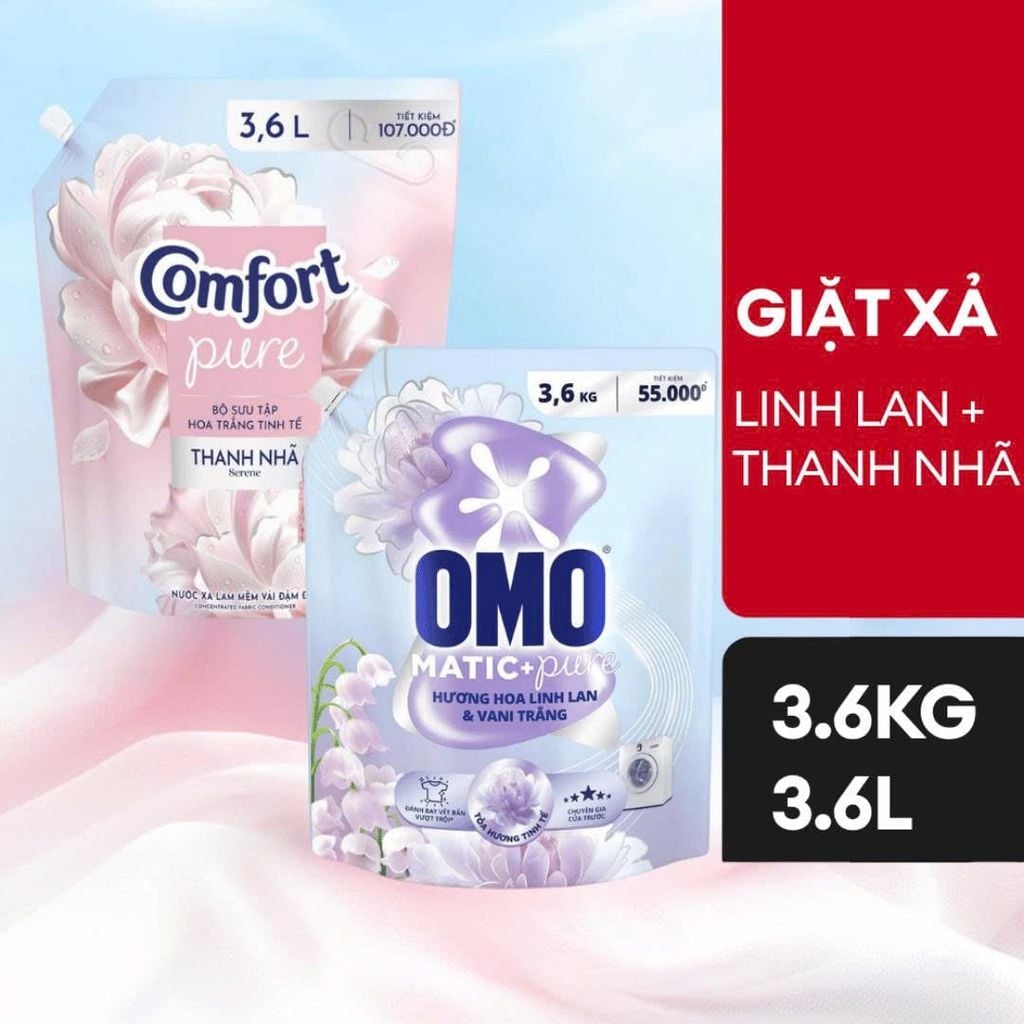 OMO NƯỚC GIẶT CỬA TRƯỚC LINH LAN 1.6KG + NƯỚC XẢ CFT THANH NHÃ 1.4L (TẶNG GẤU)