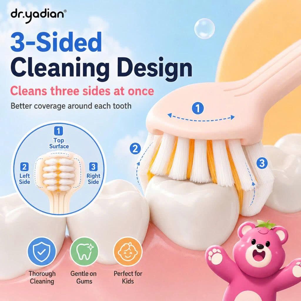 KT69045 Sét 5 bàn chải đánh răng ba mặt cho trẻ từ 3 đến 15 tuổi