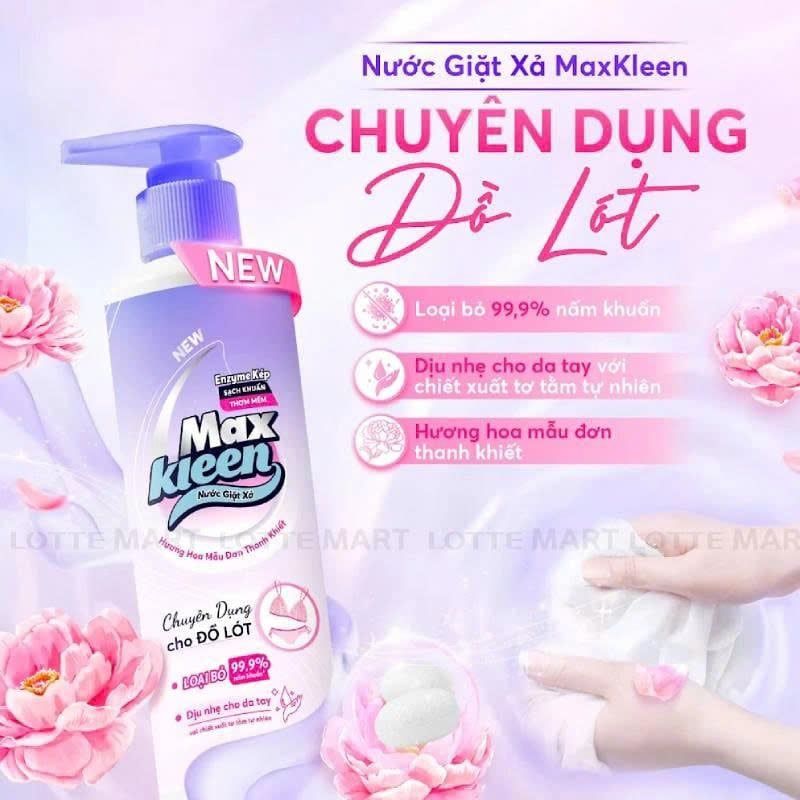 Nước Giặt Đồ Lót MaxKleen Hương Hoa Mẫu Đơn Chai 650G