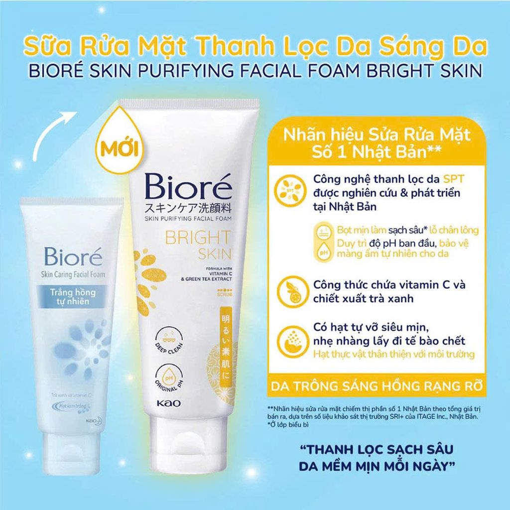 Sữa Rửa Mặt Bioré Sạch Nhờn Lỗ Chân Lông Nhỏ Mịn Tuýp 100g
