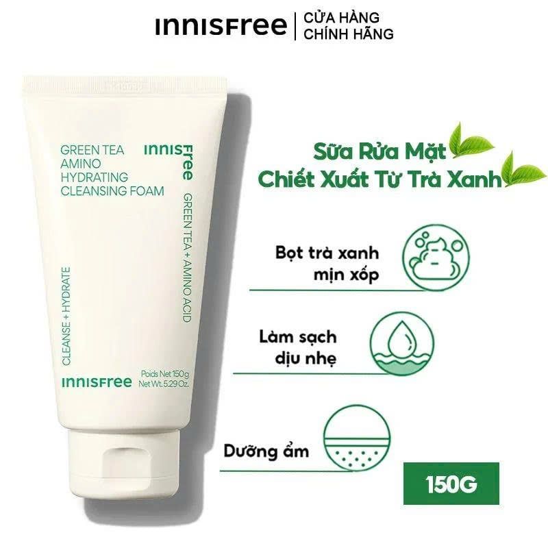 Sữa Rửa Mặt Dưỡng Ẩm Chiết Xuất Trà Xanh innisfree Green Tea Amino Hydrating Cleansing Foam 150g
