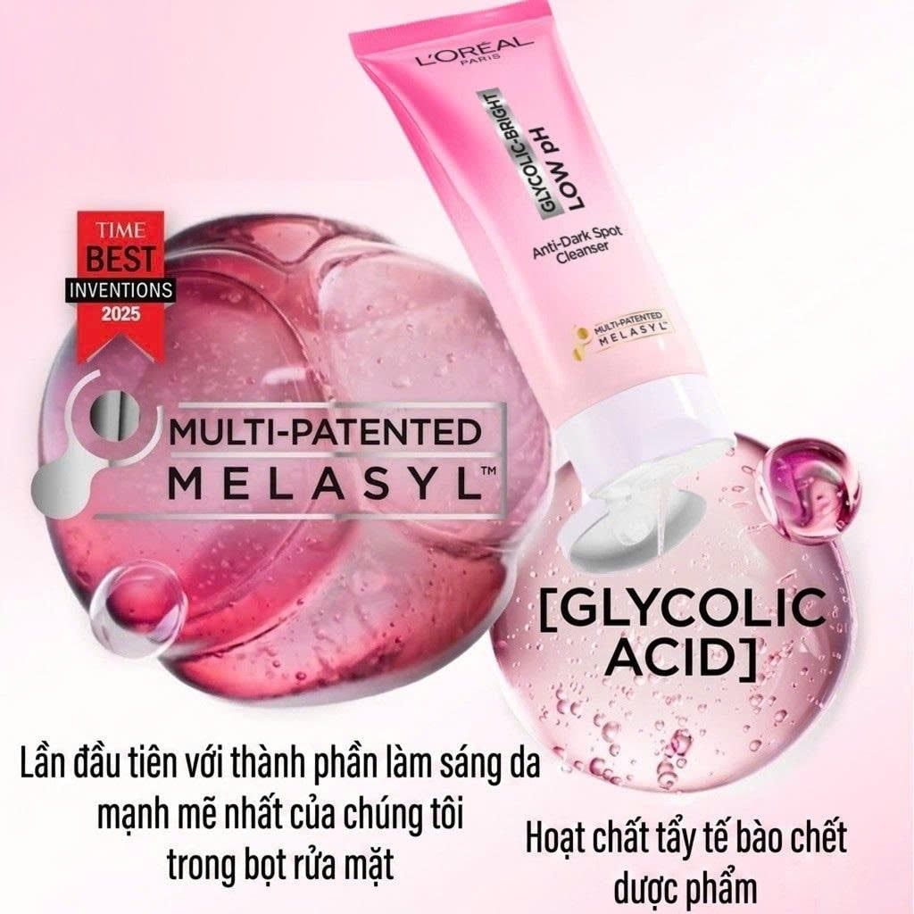 Gel Rửa Mặt Sáng Da L’Oreal Paris Glycolic Bright Low PH Cleanser 90ml Mờ Thâm Dịu Da Nhạy Cảm