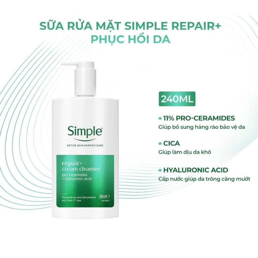Sữa Rửa Mặt Simple Repair+ Phục Hồi Dịu Da 240ml