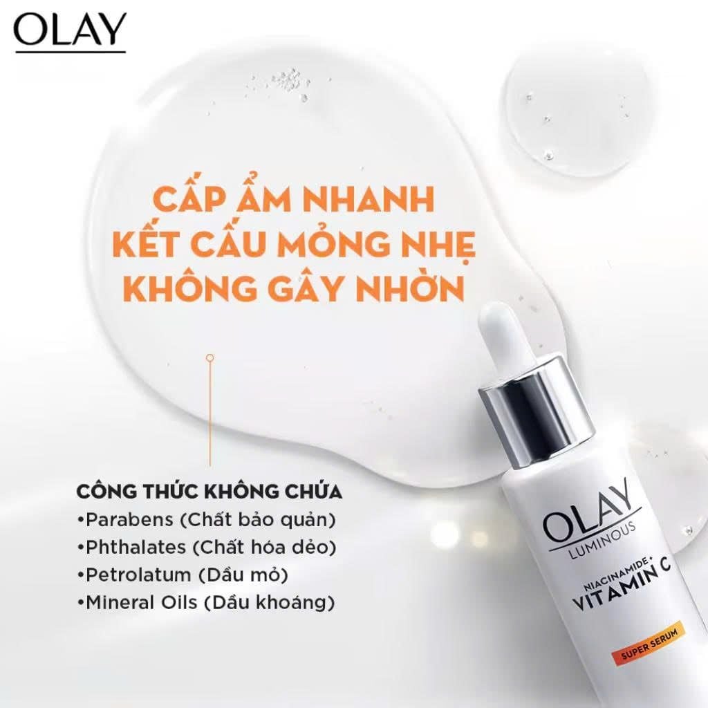 Serum Olay Hỗ Trợ Dưỡng Sáng Da, Làm Mờ Vết Thâm, Đốm Nâu Luminous Niacinamide + Vitamin C Super Serum 30ml