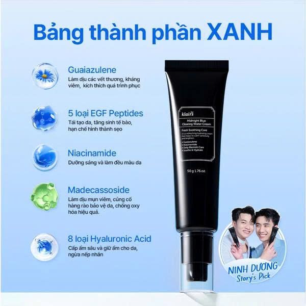 Kem Dưỡng Ẩm, Hỗ Trợ Tái Tạo Da Klairs Midnight Blue Clearing Water Cream 50g [date 11/2027]