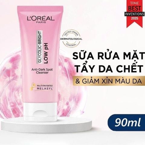 Gel Rửa Mặt Sáng Da L’Oreal Paris Glycolic Bright Low PH Cleanser 90ml Mờ Thâm Dịu Da Nhạy Cảm