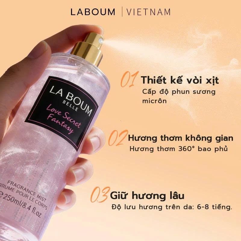 Xịt Thơm Body Mist LA BOUM Có Ánh Kim Lấp Lánh 250ml #ROSY SUNSET