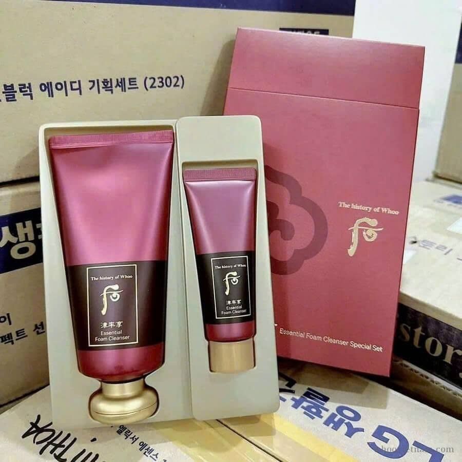 Sữa Rửa Mặt WHOO Đỏ Chống Lão Hóa Essential Cleansing Foam Special Set 2 Tuýp 46KW [180ml + 40ml]