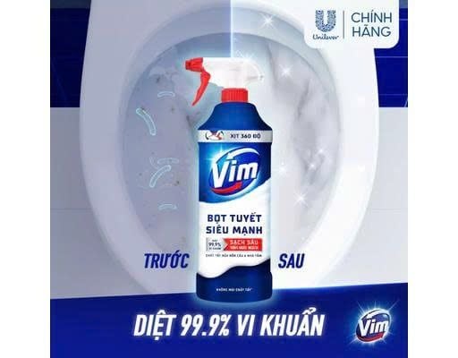 Bọt tuyết Đa năng Siêu Mạnh Vim Tẩy bồn cầu và Nhà vệ sinh 500ml
