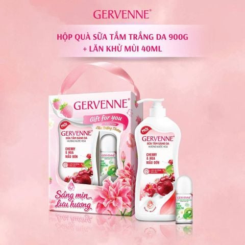 [HỘP QUÀ] Sữa tắm trắng da hương nước hoa Gervenne 900g (Tặng lăn khử mùi kiwi 40ml)
