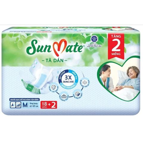 Tã dán Người già Sunmate size M18+2 eo 62-107cm