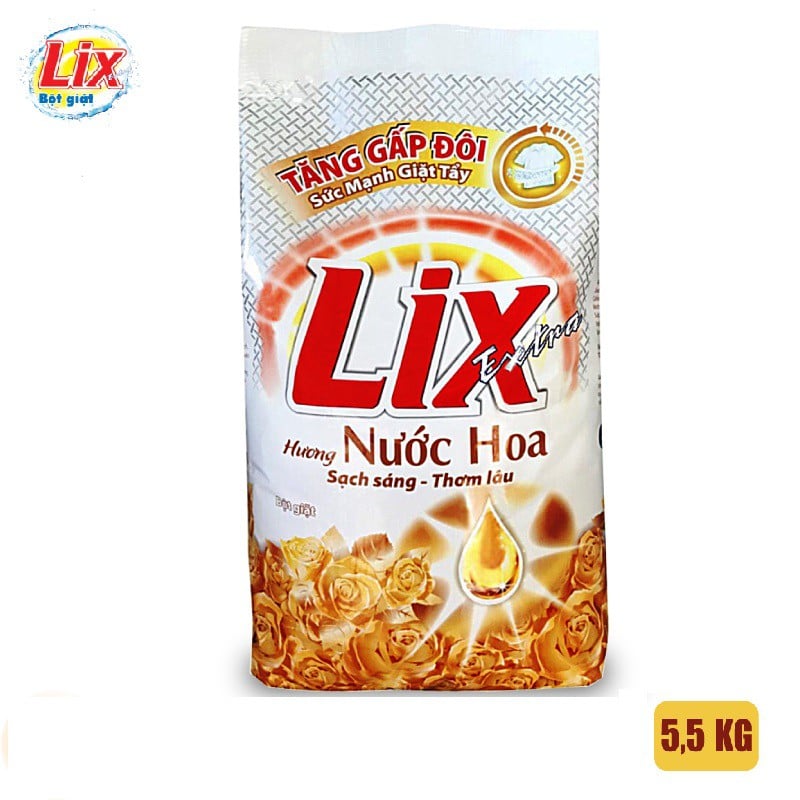 Bột Giặt LIX Extra Tăng Gấp Đôi Sức Mạnh Giặt Tẩy Hương Nước Hoa 5.5Kg (TẶNG 1 RỬA CHÉN)