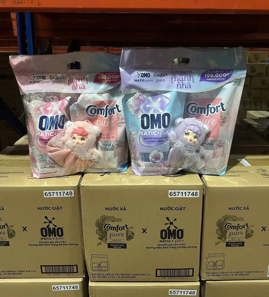 OMO NƯỚC GIẶT CỬA TRƯỚC LINH LAN 1.6KG + NƯỚC XẢ CFT THANH NHÃ 1.4L (TẶNG GẤU)