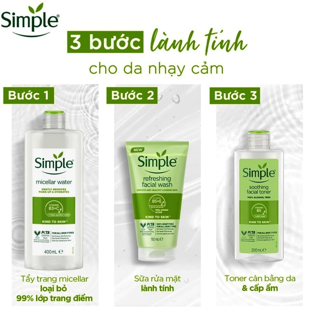 Nước Tẩy Trang Simple Làm Sạch Trang Điểm Vượt Trội (Micellar Cleansing Water)
