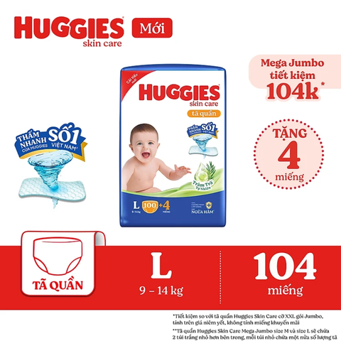 [Mega Jumbo] Tã bỉm quần Huggies Skin Care Tràm Trà