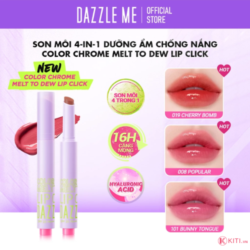 Son môi 4-in-1 DAZZLE ME Color Chrome Melt to Dew Lip Click dưỡng ẩm chống nắng căng bóng đôi môi 2g