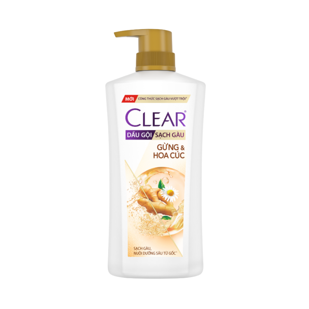 Dầu Gội Thảo Dược Gừng & Hoa Cúc Nuôi Dưỡng Da Đầu Từ Gốc, Sạch Gàu Và Giảm Gãy Rụng Clear 630g