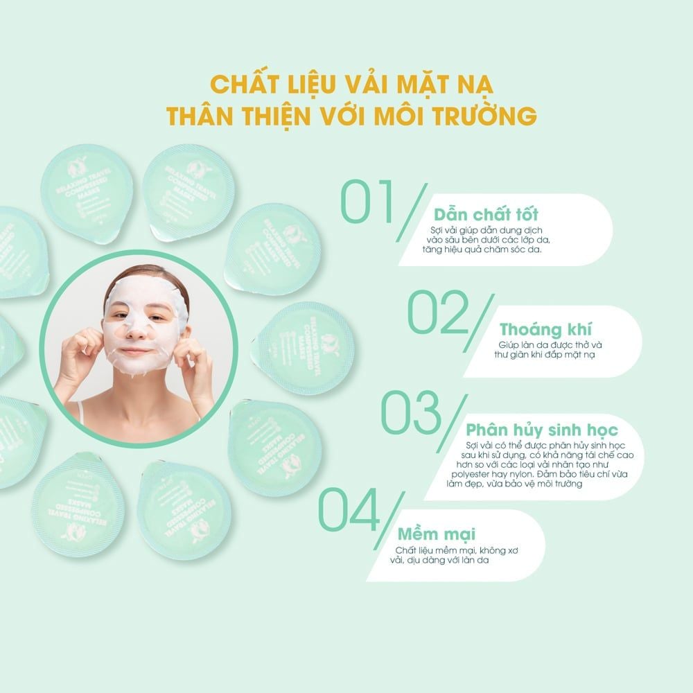 Mặt nạ nén thư giãn tiệt trùng Dr.Sera Relaxing Travel Compressed Mask 10 miếng