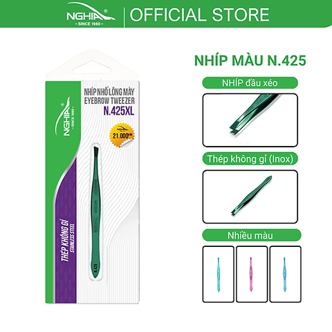 Nhíp Inox Đầu Xéo Nhổ Lông Mày Cao Cấp Kềm Nghĩa N.425
