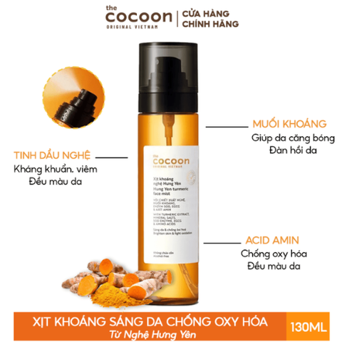 Xịt khoáng nghệ Hưng Yên 130ml Cocoon Sáng da, Cấp ẩm