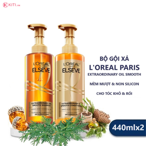 Bộ Gội Xả L'Oreal Dưỡng Tóc Suôn Mượt Tóc Cao Cấp Paris Extraordinary Oil Smooth 440mlx2