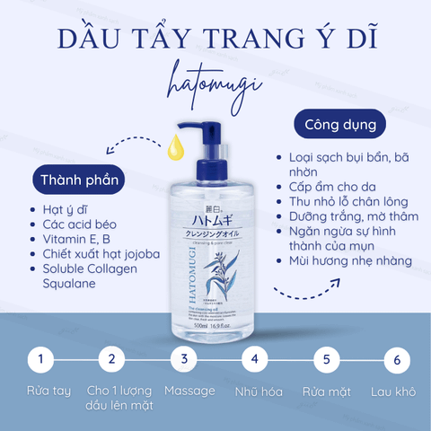 Dầu Tẩy Trang Hatomugi Dưỡng Ẩm, Làm Sáng Da Cleansing & Pore Clear The Cleansing Oil 500ml