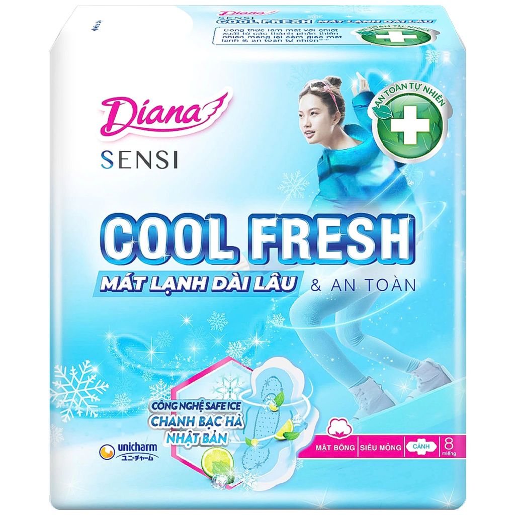 Băng vệ sinh siêu mỏng Xanh Diana Cool Fresh 23cm (8 miếng)