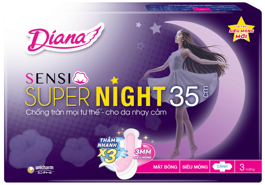 Băng Vệ Sinh Diana Sensi Night Ban Đêm Có Cánh Gói 4 Miếng