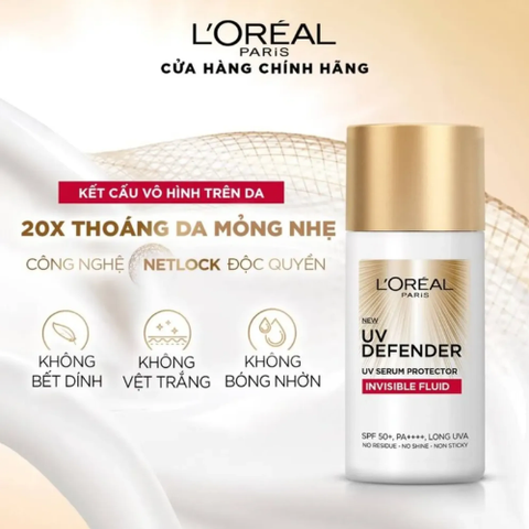 Kem Chống Nắng L'Oreal UV Defender Invisible Resist Daily Sunscreen SPF50+ PA++++ X20 Thoáng Da Mỏng Nhẹ 50ml