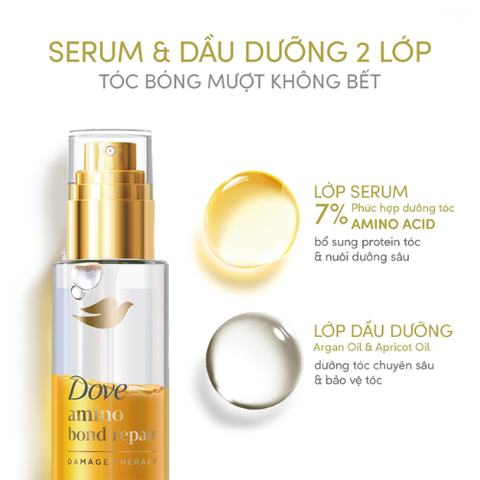 Serum Dưỡng Tóc Dove 2 Trong 1 Cho Tóc Bóng Mượt 77ml [Amino Bond Repair Bi-phase Serum + Oil]
