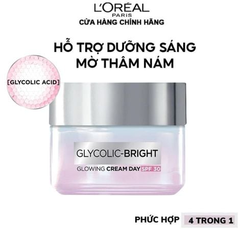 Kem Dưỡng Mờ Thâm Nám Ban Ngày L'Oreal Glycolic-Bright Glowing Cream Day SPF 17 [mini 15ml]