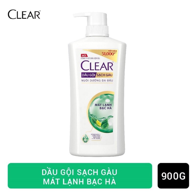 Dầu Gội CLEAR Bạc Hà Mát Lạnh Sạch Gàu (chai 880g)