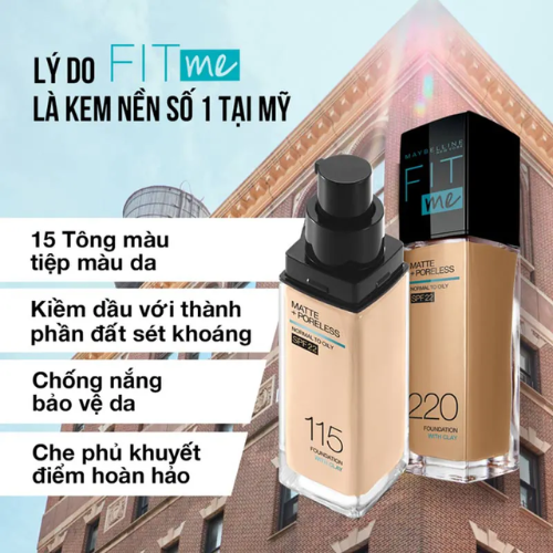 Kem Nền Maybelline Mịn Nhẹ Kiềm Dầu Chống Nắng Fit Me Matte Poreless Foundation 30ML