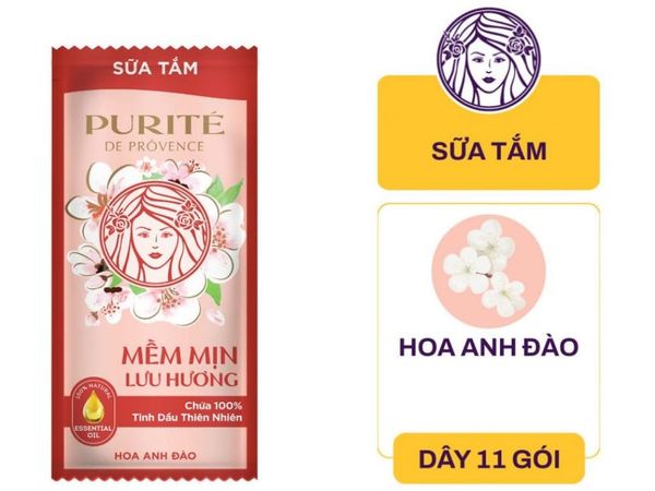 Sữa tắm Purité Cherry Blossom dưỡng ẩm mềm mịn 6g x 11 gói