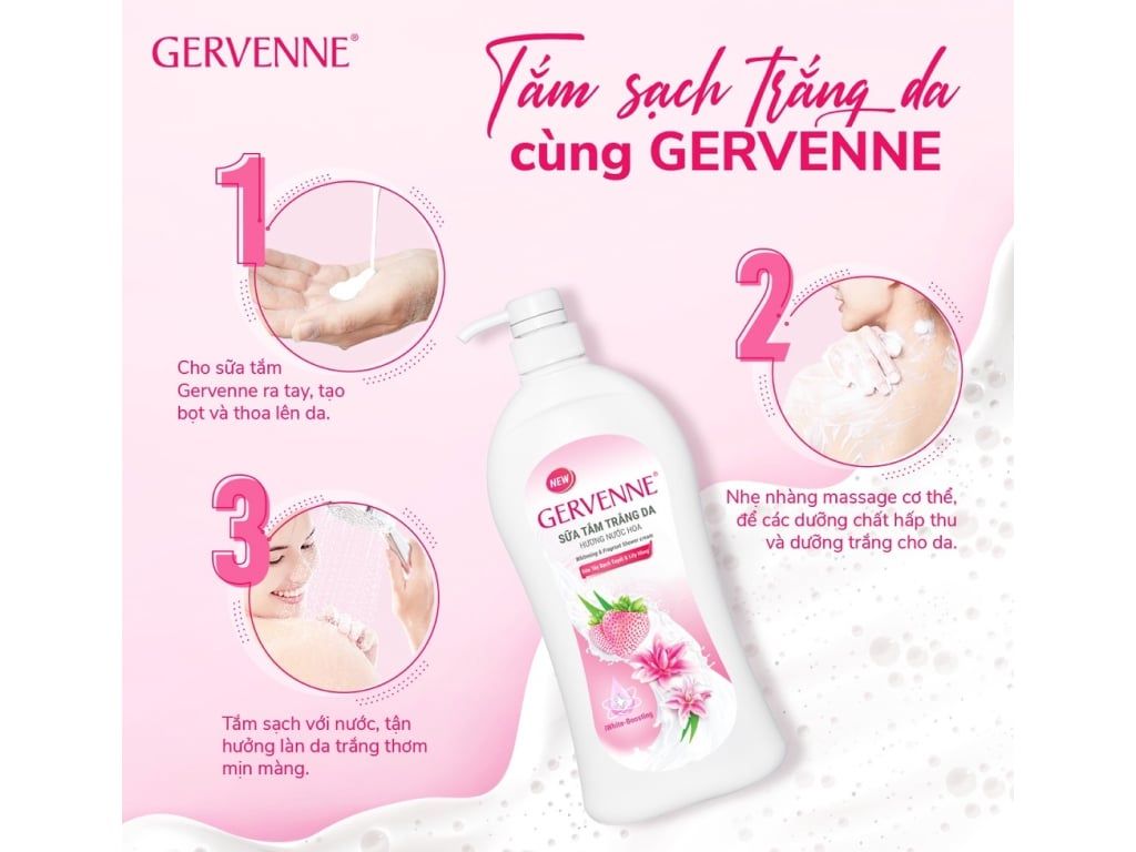 Sữa tắm trắng da Gervenne hương nước hoa 900gr