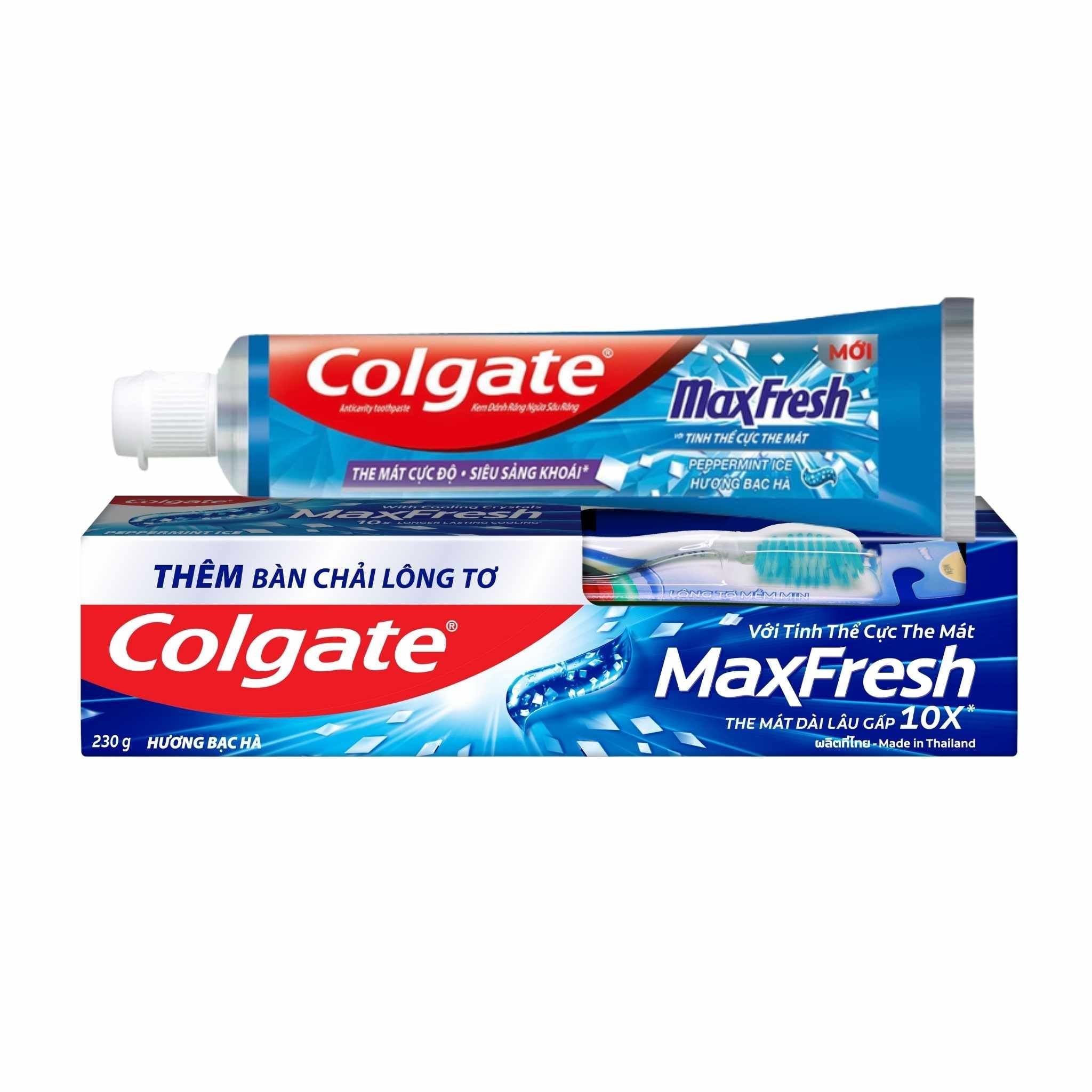 Kem Đánh Răng Colgate Maxfresh Hương Bạc Hà 225g + Bàn Chải Lông Tơ