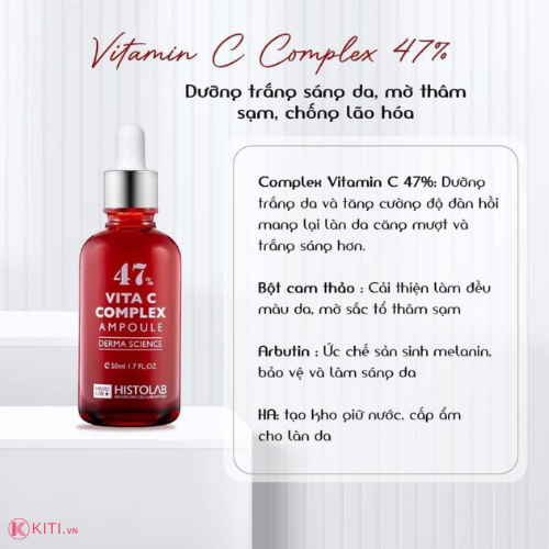 Tinh Chất Dưỡng Trắng Mờ Thâm Nám Histolab 47 Vita C Complex Ampoule Derma Science 50ml