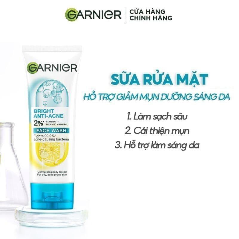 Sữa Rửa Mặt Giảm Mụn & Sáng Da Garnier Anti-Acne 50ml (Tuýp)