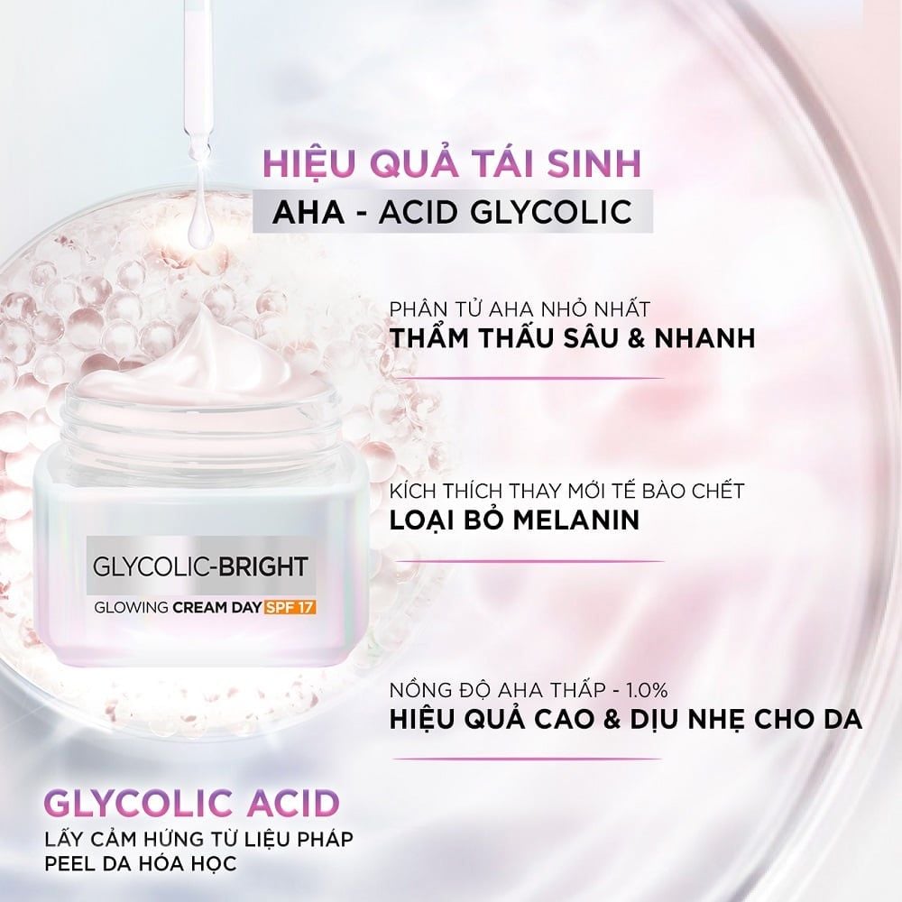 Kem Dưỡng Mờ Thâm Nám Ban Ngày L'Oreal Glycolic-Bright Glowing Cream Day SPF 17 [mini 15ml]