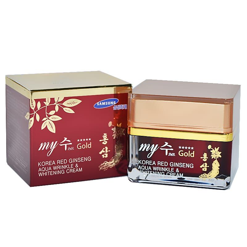 Kem Dưỡng Trắng Da Ngày Và Đêm Hồng Sâm Đỏ My Gold Korea Red Ginseng Aqua Wrinkle & Whitening Cream 50g