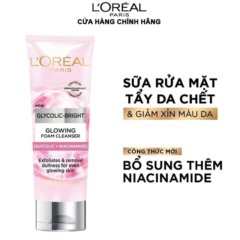 Sữa Rửa Mặt L'oreal Hỗ Trợ Làm Sáng Da Glycolic-Bright Glowing Daily Cleanser Foam 100ml