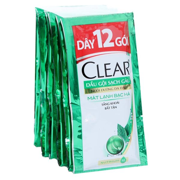 Dầu gội Clear mát lạnh bạc hà sảng khoái dây 12 gói x 6 g