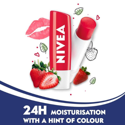 Son Dưỡng Nivea Strawberry Shine Lip Balm Màu Đỏ Dâu Tây 4,8Gr