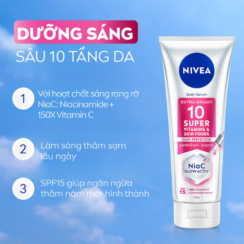 Serum Dưỡng Thể Trắng Sáng Da Nivea 10 Super Vitamins & Skin Food 170ML
