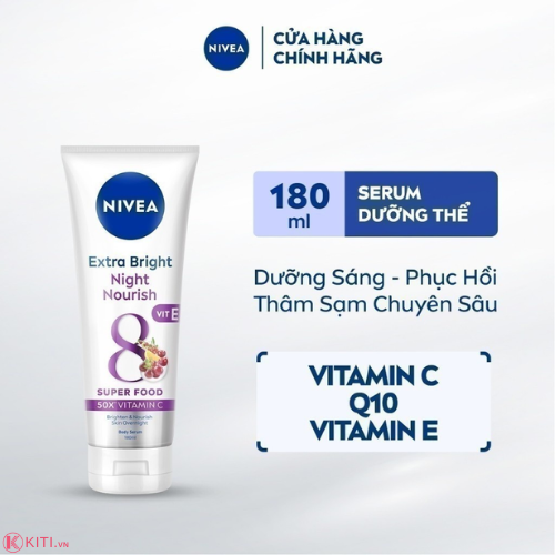 Sữa Dưỡng Thể Nivea Hỗ Trợ Dưỡng Trắng Da Ban Ngày & Đêm Extra Bright Body Serum 180ml